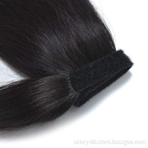 Natural Black Mink Brazilian Hair Ponytail Extneisons Long Yaki Straight Wrap Around Human Hair Ponytails